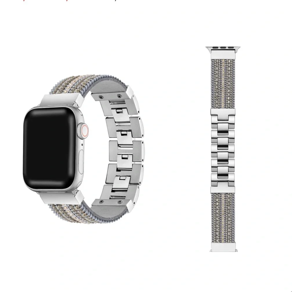 POSH TECH BEADED BRACELET STRAP GOLD GREY APPLE WATCH  FITS 42-44mm NWT